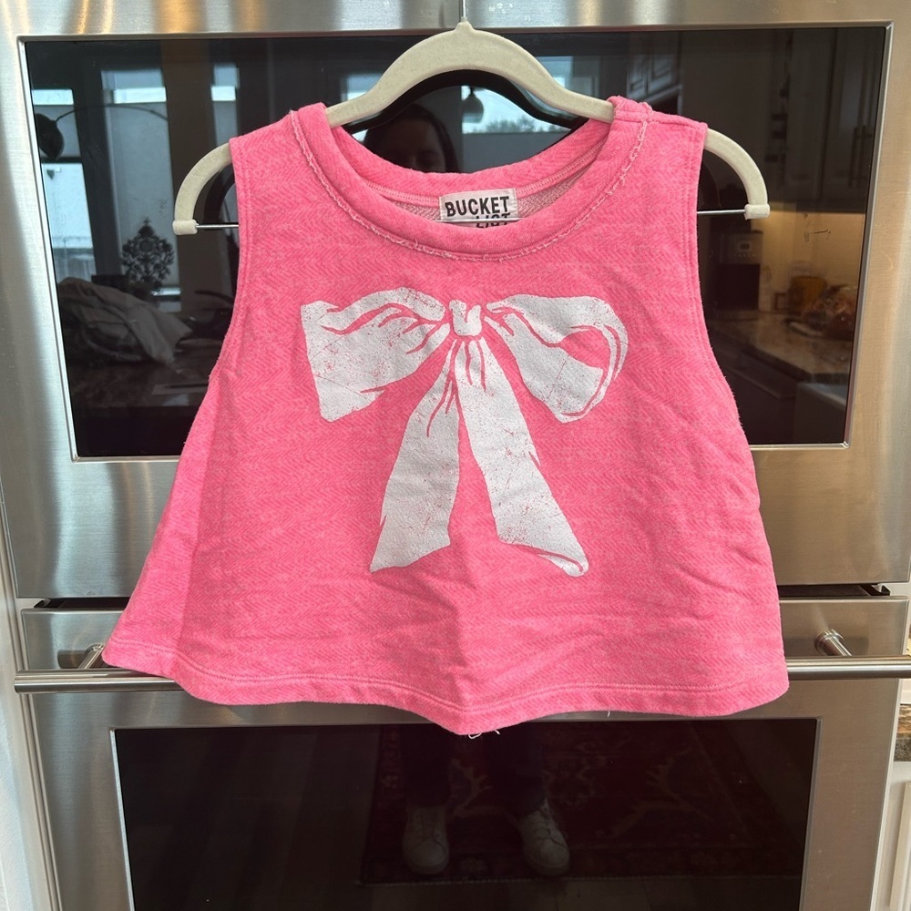 BUCKETLIST Pink Tank Top with distressed Bow size S loose strings GUC